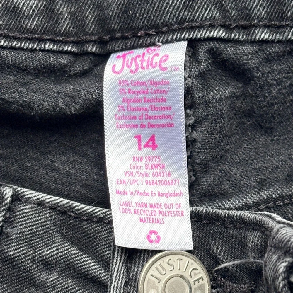Justice Peace Embroidered Design Denim Mini Mom Shorts Size 14 Girls Teen